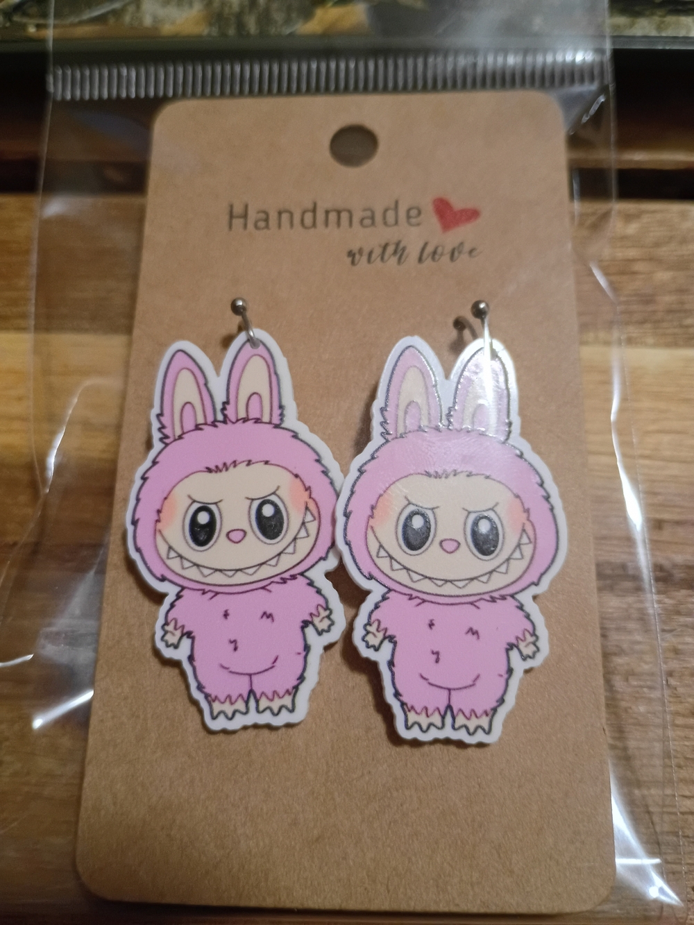 Handmade Small Pink Labubu Doll Fashion Earrings